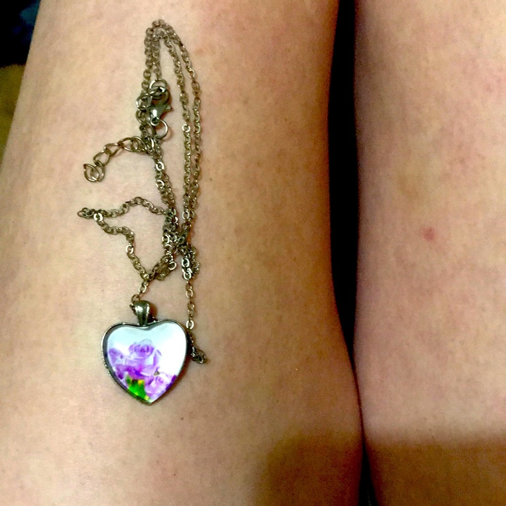 Pretty purple rose with white background necklace